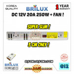 Power Supply Trafo Brilux DC 12V 20A | 250W + FAN (Korea Quality)